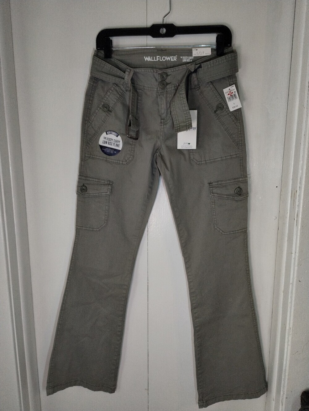 Wallflower Olive Green Flare Cargo Jeans with Belt